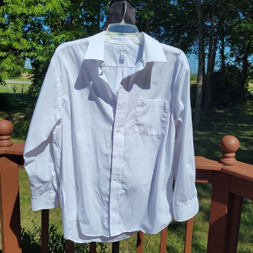 GEORGE Men's White Long Sleeve Button-Down Collared Dress Shirt, sz Large